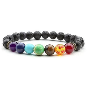 7 Chakra Natural Black Lava Stone Healing Balance Buddhism Bracelet - 6 Lynx - Boho Accessories