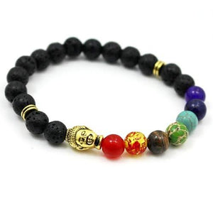 7 Chakra Natural Black Lava Stone Healing Balance Buddhism Bracelet - 6 Lynx - Boho Accessories