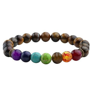 7 Chakra Natural Black Lava Stone Healing Balance Buddhism Bracelet - 6 Lynx - Boho Accessories