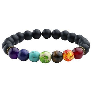 7 Chakra Natural Black Lava Stone Healing Balance Buddhism Bracelet - 6 Lynx - Boho Accessories