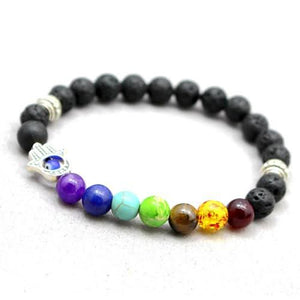 7 Chakra Natural Black Lava Stone Healing Balance Buddhism Bracelet - 6 Lynx - Boho Accessories