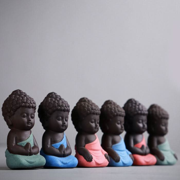 Buddhism Tiny Meditation Monk Cute Statue Miniature Craft Buddha Statues Clay - 6 Lynx - Boho Accessories