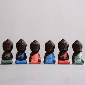 Buddhism Tiny Meditation Monk Cute Statue Miniature Craft Buddha Statues Clay - 6 Lynx - Boho Accessories