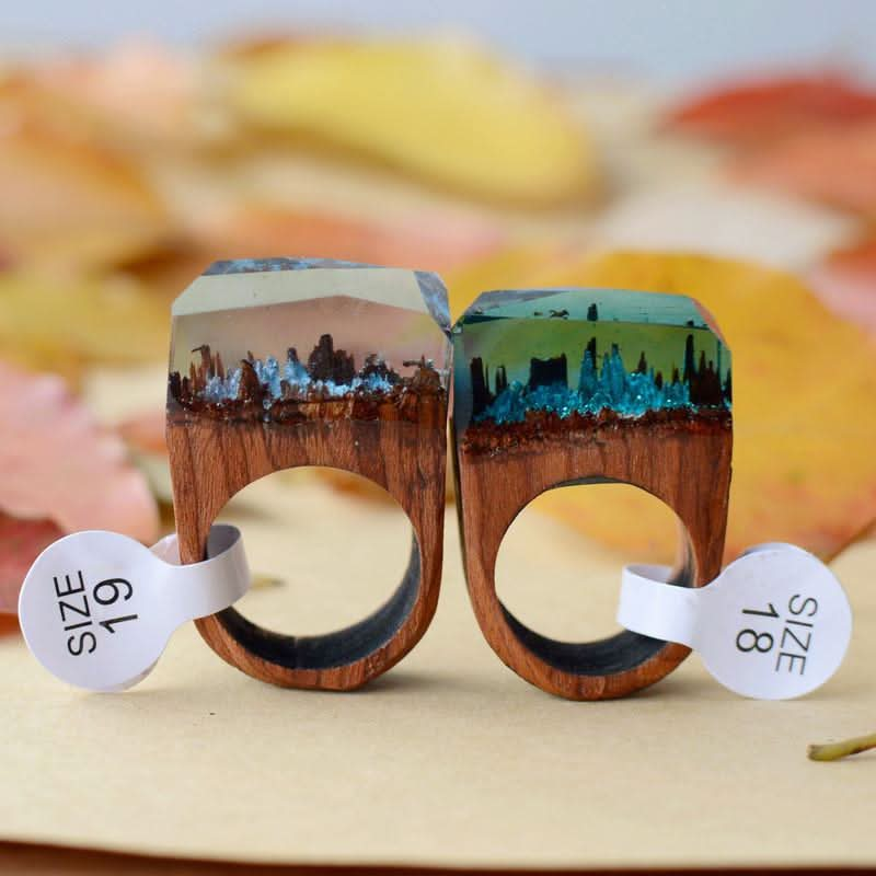 Resin Wooden Rose Secret Forest Miniature World Ring - 6 Lynx - Boho Accessories