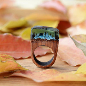 Resin Wooden Rose Secret Forest Miniature World Ring - 6 Lynx - Boho Accessories