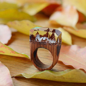 Resin Wooden Rose Secret Forest Miniature World Ring - 6 Lynx - Boho Accessories