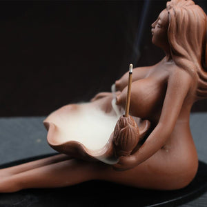 Naked Goddess Smoke Backflow Incense Burner - Aroma Ceramic Ornament for  Home and Zen Rooms - 6 Lynx - Boho Accessories