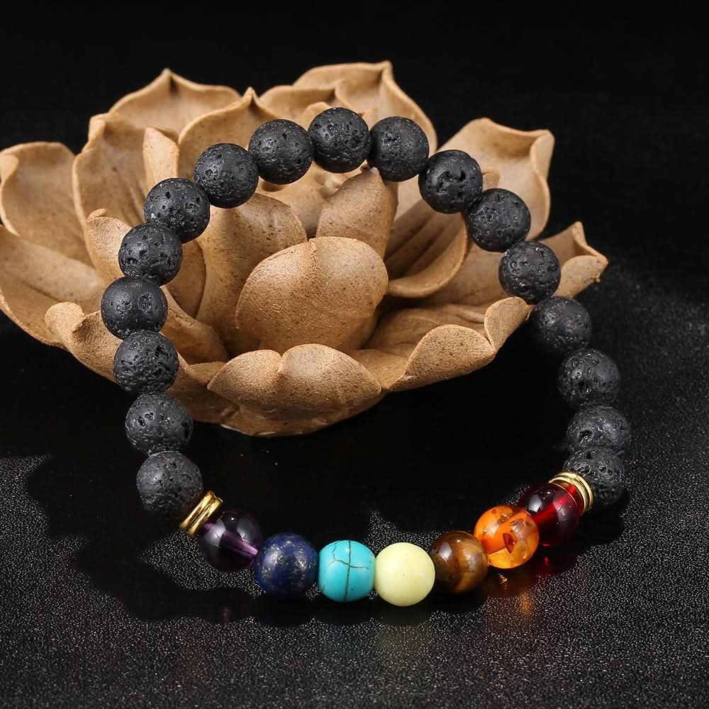 Lava Rock & 7 Chakra Stone Bracelet, Genuine Gemstone Bead