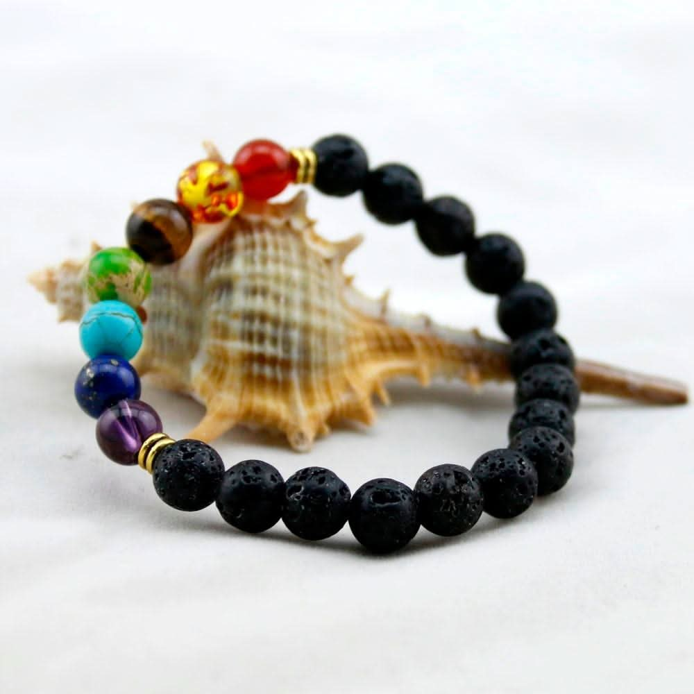 7 CHAKRA LAVA STONE BEADS STRETCH BRACELETS –