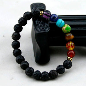 Black Lava Stone 7 Chakra Healing Bracelet - Healing Bracelet For Energy Balance Reiki, Prayer or Yoga - 70% Off - 6 Lynx - Boho Accessories