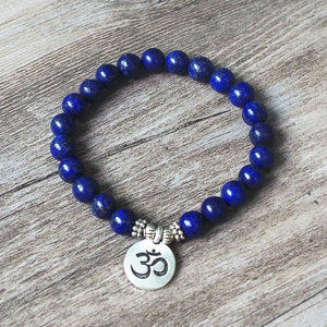 8 MM Lazurite Stone Bracelet Tibetan Buddhism Chakra Mala Bracelet OM Lotus Women Men Beaded Strand Bracelet Handmade Jewelry - 6 Lynx - Boho Accessories
