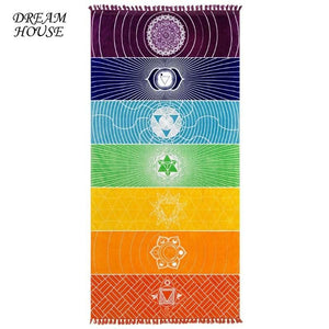 Rainbow 7 Chakra Mandala Bohemian Indian Design Mat/Tapestry - 6 Lynx - Boho Accessories