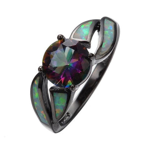 Black Filled Amethyst and Fire Opal Ring - 6 Lynx - Boho Accessories