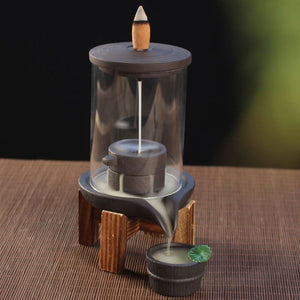 Backflow Incense Burner With Acrylic Protective Cover Ceramic Smoke Waterfall Incense Holder Censer + 10Pcs Free Incense Cones - 6 Lynx - Boho Accessories