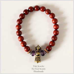 Root Chakra Mala Bracelet  - Beaded Bracelet for OM Prayer Healing - 40% Off - 6 Lynx - Boho Accessories
