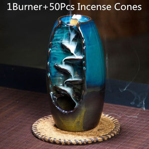 Enough Stock Incense Burner with 10Pcs Incense Cones Ceramic Waterfall Incense Holder - 6 Lynx - Boho Accessories